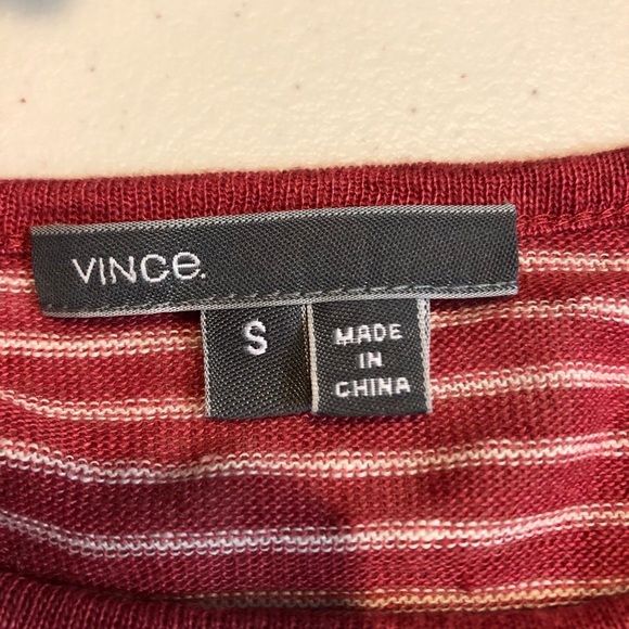 Vince Striped Linen Red & Cream Long Sleeve Top - Picture 7 of 8